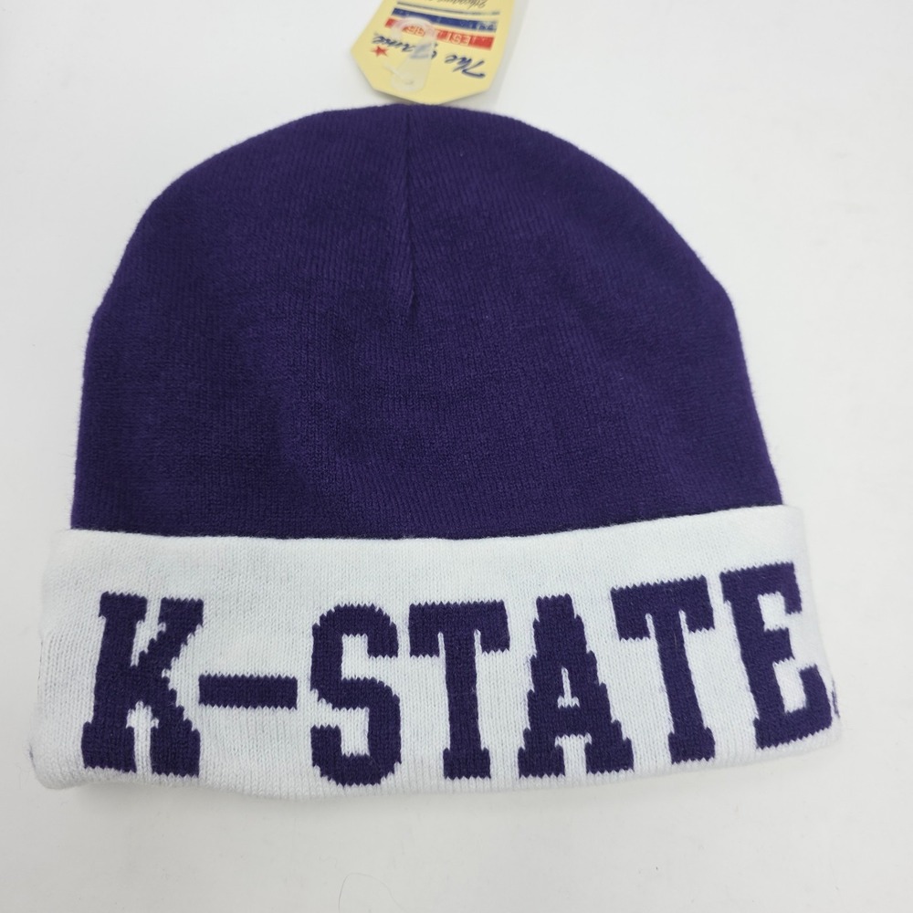 The Game Cuffed Beanie Hat Mens Purple White Knit Kansas State Wildcats NWT